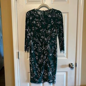 Chaps Green floral dress 3/4 sleeves Size Medium